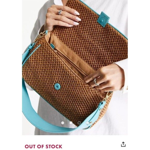 BNWoT never used Topshop Straw+Turquoise Patent Leather Shoulder Bag Purse RRP30 - Picture 4 of 16